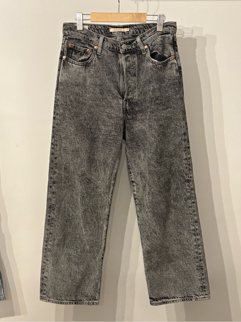 Levi's Ribcage Straight Ankle Jeans Acid Wash Black Gray Size 29